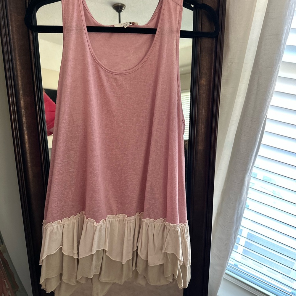 Pink Sleeveless Top with Ruffle Hem